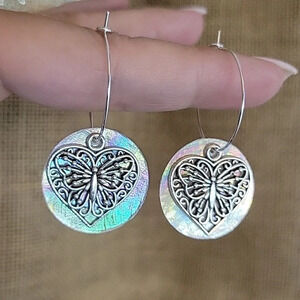 🔥LAST PAIR🔥 BUTTERFLY SHELL STERLING HOOP EARRINGS